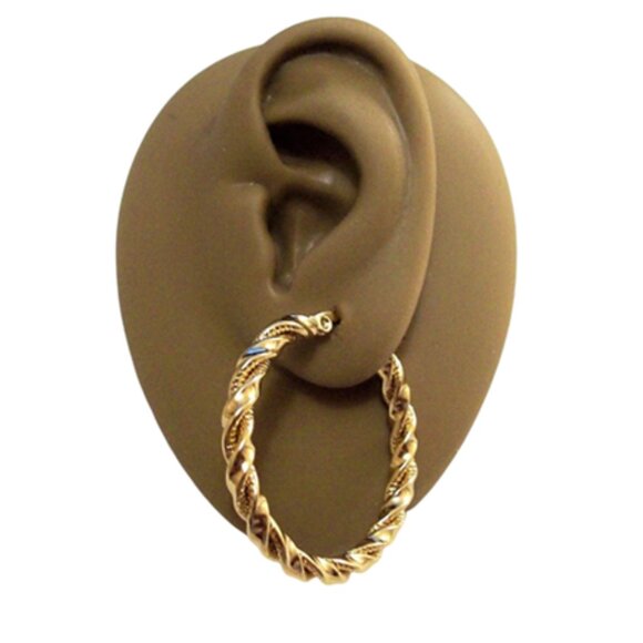 1 1/4 Inch 35mm Hoop Gold Tone Pierced Post Earrings - Picture 1 of 5